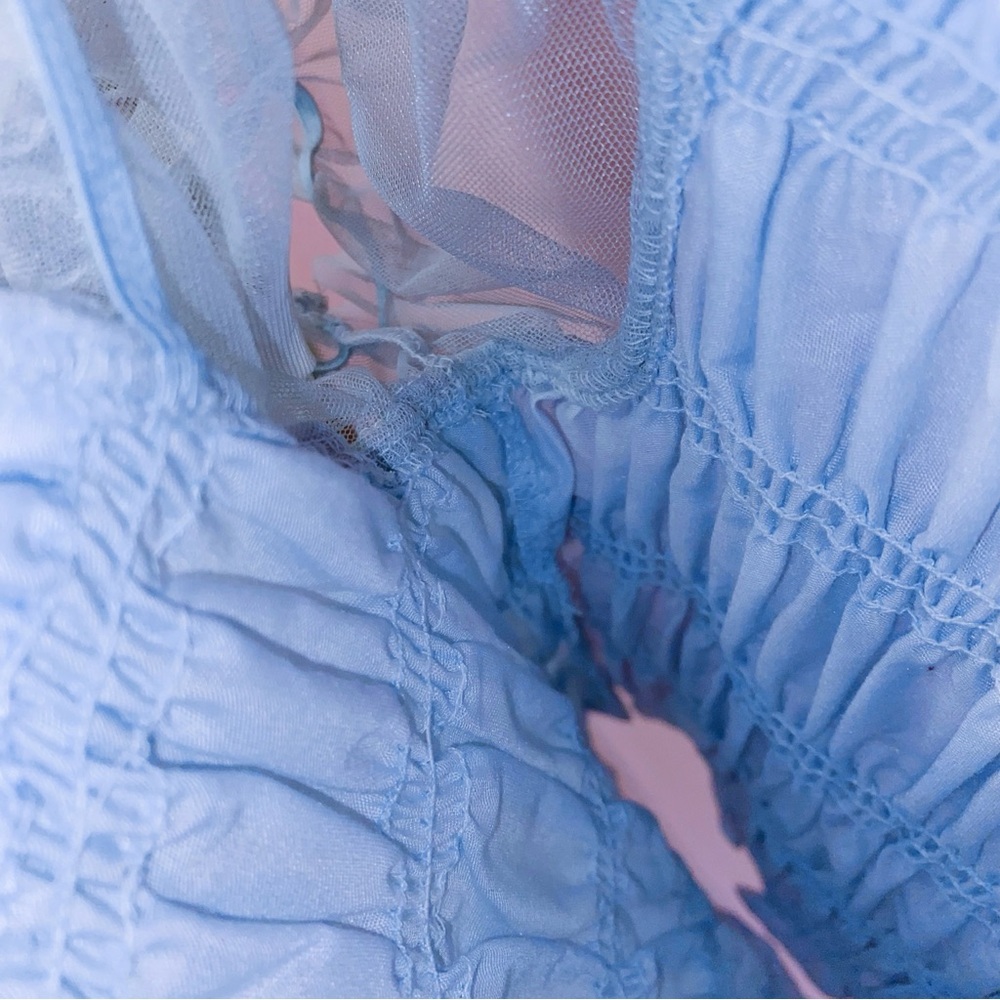 Cinderella Blue Top Puff Sleeve Elegant Lace Mesh Soft Tulle Crop Medium Blāshe - Picture 9 of 13